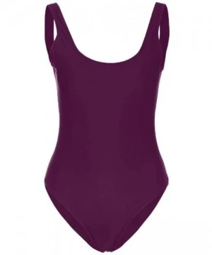 One-Pieces Retro One Piece Bikini Women Elastic High Cut Low Back Swimwear Bathing Suits - Purple - C318QYET7LW