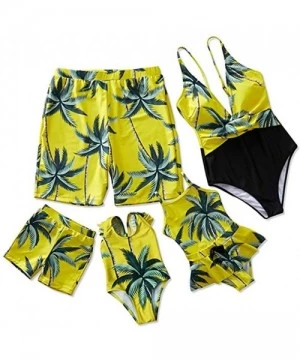 Sets Mommy and Me Swimsuit Family Matching Swimwear One Piece V Neck Bathing Suit - Yellow - CF19682DERE