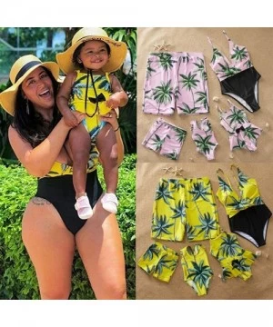 Sets Mommy and Me Swimsuit Family Matching Swimwear One Piece V Neck Bathing Suit - Yellow - CF19682DERE