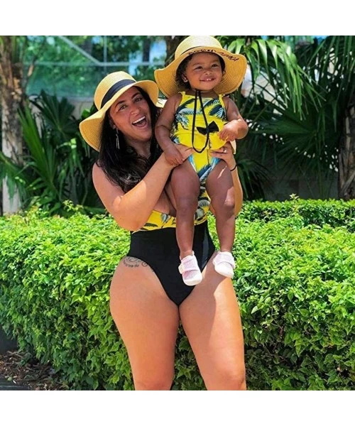 Sets Mommy and Me Swimsuit Family Matching Swimwear One Piece V Neck Bathing Suit - Yellow - CF19682DERE