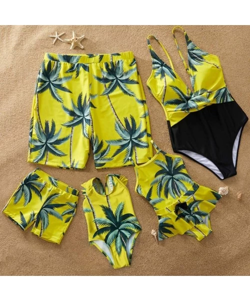 Sets Mommy and Me Swimsuit Family Matching Swimwear One Piece V Neck Bathing Suit - Yellow - CF19682DERE