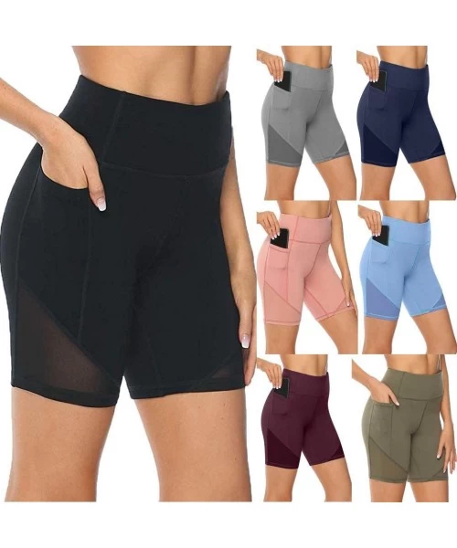 Cover-Ups Yoga Shorts for Women Plus Size-High Waist Yoga Short Side Pocket Workout Tummy Control Bike Shorts Running Exercis...