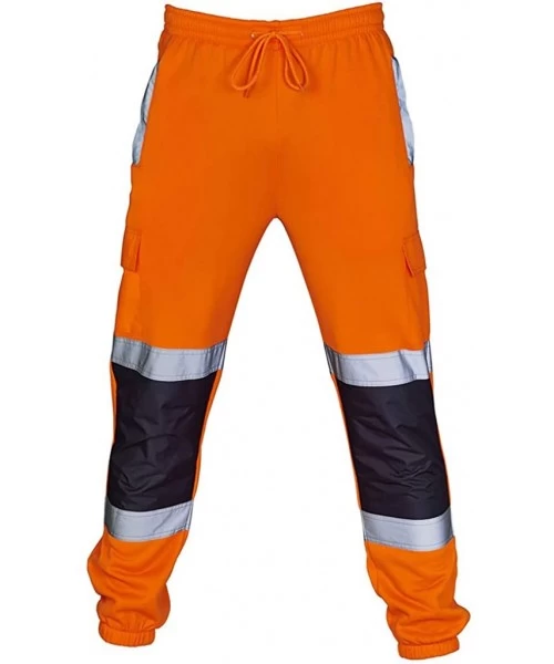 Trunks Men Joggers Slim Fit Trousers Casual Pocket Pants Safety Workwear Jogging Bottoms Sweat Pants - Orange - CR18UZO68D7