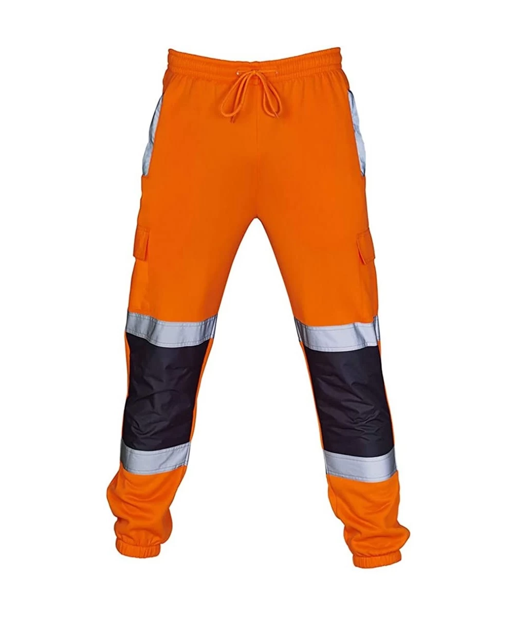 Trunks Men Joggers Slim Fit Trousers Casual Pocket Pants Safety Workwear Jogging Bottoms Sweat Pants - Orange - CR18UZO68D7