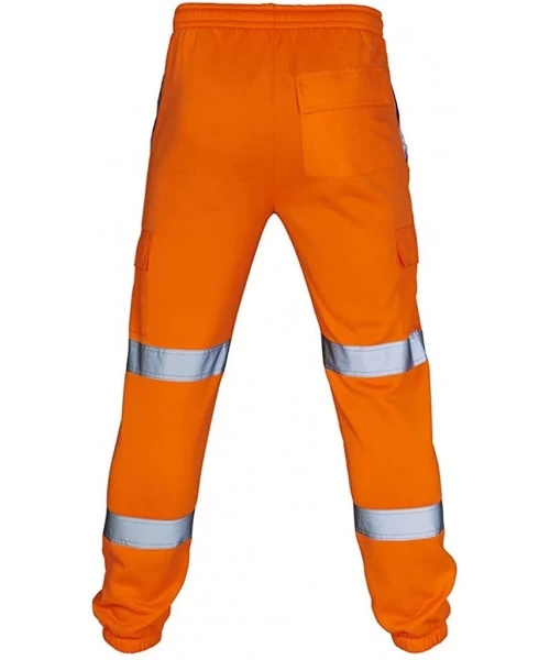 Trunks Men Joggers Slim Fit Trousers Casual Pocket Pants Safety Workwear Jogging Bottoms Sweat Pants - Orange - CR18UZO68D7