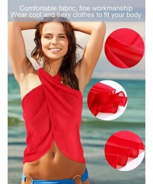 Cover-Ups Women Swimsuit Wrap Beach Wrap Chiffon Pareo Bikini Skirt Ruffle Sarong Wrap - Red - CM18RR686L6