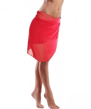 Cover-Ups Women Swimsuit Wrap Beach Wrap Chiffon Pareo Bikini Skirt Ruffle Sarong Wrap - Red - CM18RR686L6