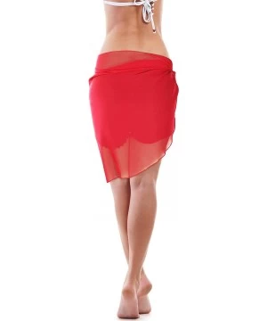 Cover-Ups Women Swimsuit Wrap Beach Wrap Chiffon Pareo Bikini Skirt Ruffle Sarong Wrap - Red - CM18RR686L6