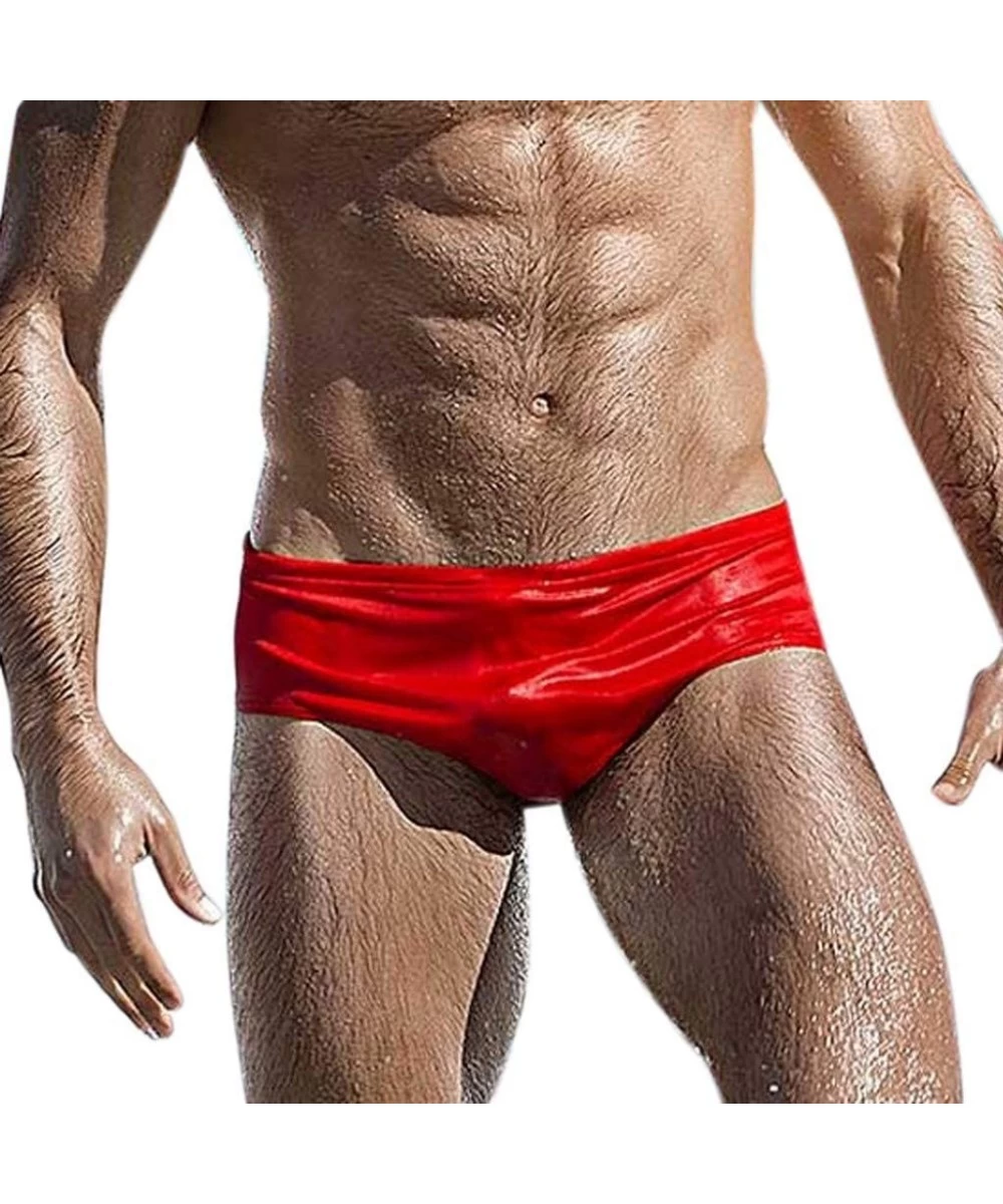 Trunks Fashion Trunks Men Breathable Beach Solid Color Running Swimming Underwear Pants - Red - C018QHNT7ED