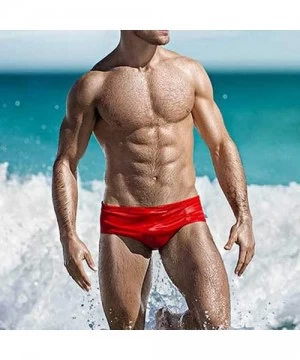 Trunks Fashion Trunks Men Breathable Beach Solid Color Running Swimming Underwear Pants - Red - C018QHNT7ED