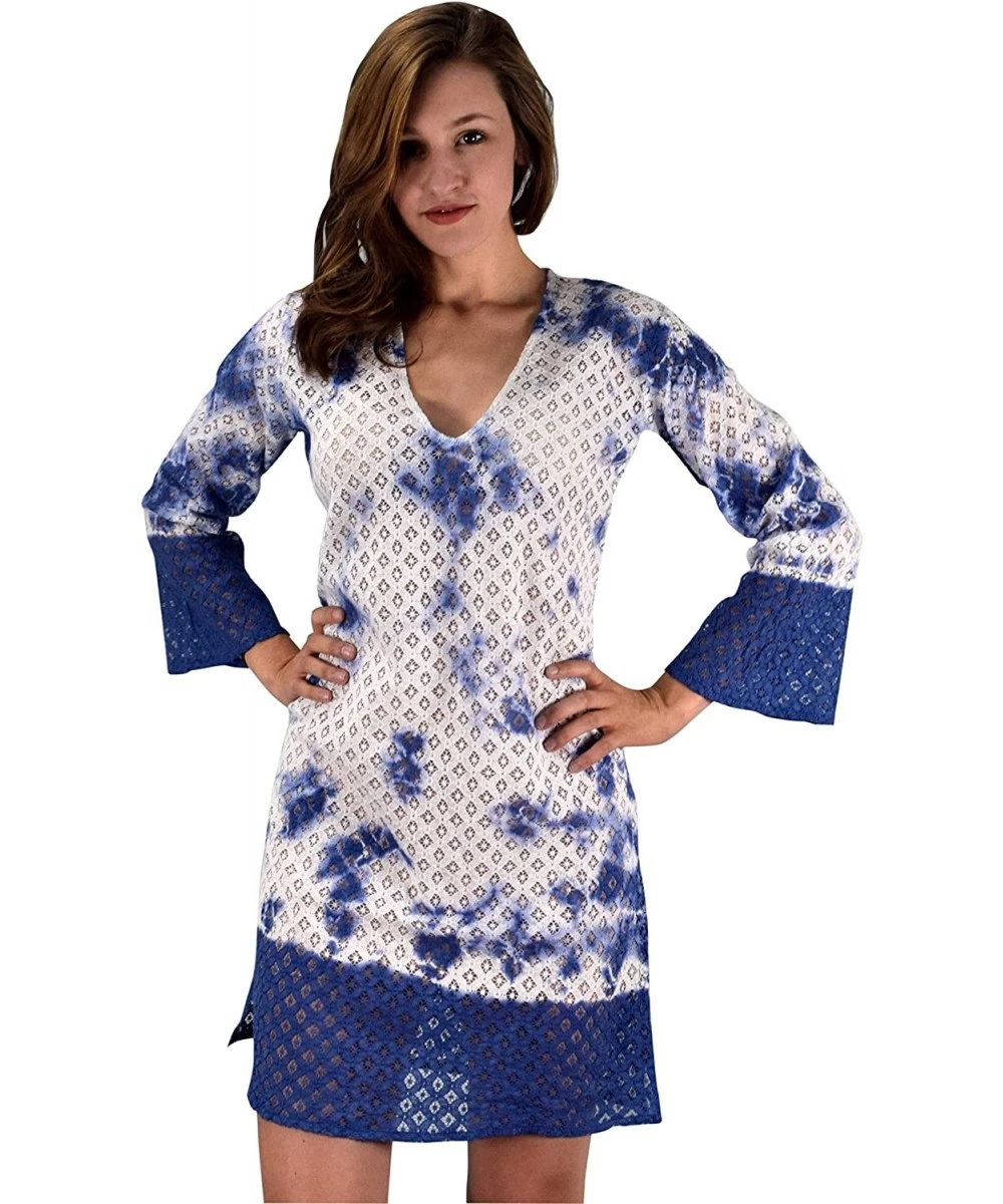 Cover-Ups Summer Womens Lace Beach Bikini Cover-up Swimwear Beachwear Tunic - Blue - CM12ICX91E9