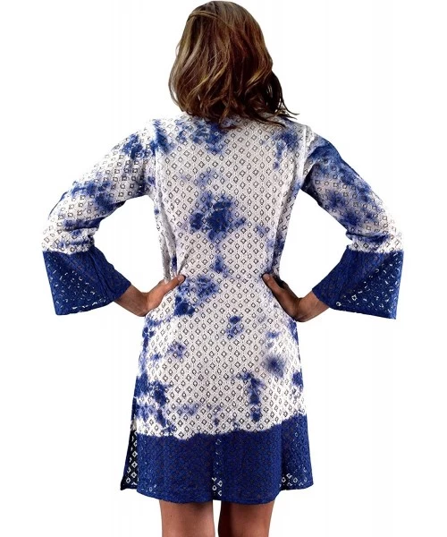 Cover-Ups Summer Womens Lace Beach Bikini Cover-up Swimwear Beachwear Tunic - Blue - CM12ICX91E9