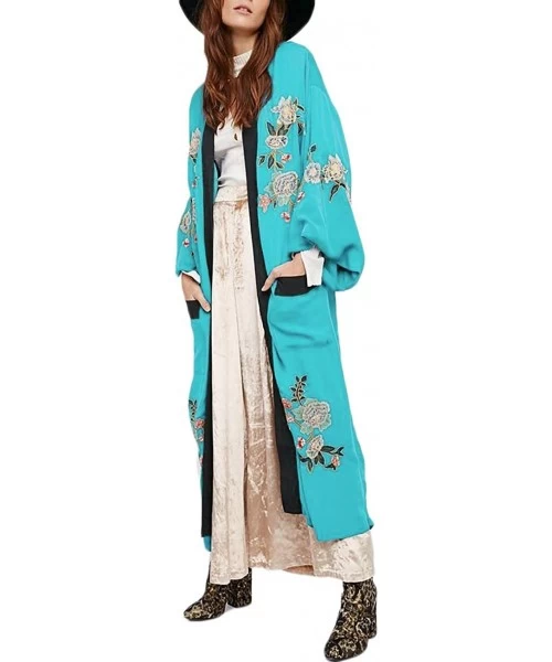 Cover-Ups Women's Sexy Fashion Loose Bikini Swimwear Cover Up Long Kimono Cardigan - Blue - CT1942I3TGN