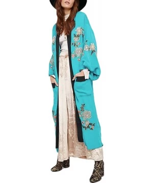 Cover-Ups Women's Sexy Fashion Loose Bikini Swimwear Cover Up Long Kimono Cardigan - Blue - CT1942I3TGN