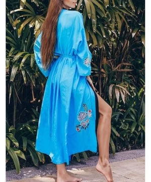 Cover-Ups Women's Sexy Fashion Loose Bikini Swimwear Cover Up Long Kimono Cardigan - Blue - CT1942I3TGN