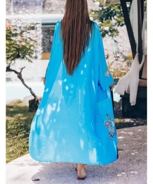 Cover-Ups Women's Sexy Fashion Loose Bikini Swimwear Cover Up Long Kimono Cardigan - Blue - CT1942I3TGN