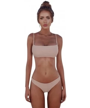 Sets Women's Sexy Bandeau Bikini Set Push Up Paded Two-Piece Swimwear Thong Brazilian Bathing Suit - A-beige - C31902YN4W7