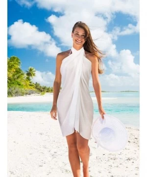 Cover-Ups 2 Pieces Women Chiffon Pareo Swimsuit Wrap Beach Wrap Sarong Cover Up for Vacation- Long and Short Style - White - ...