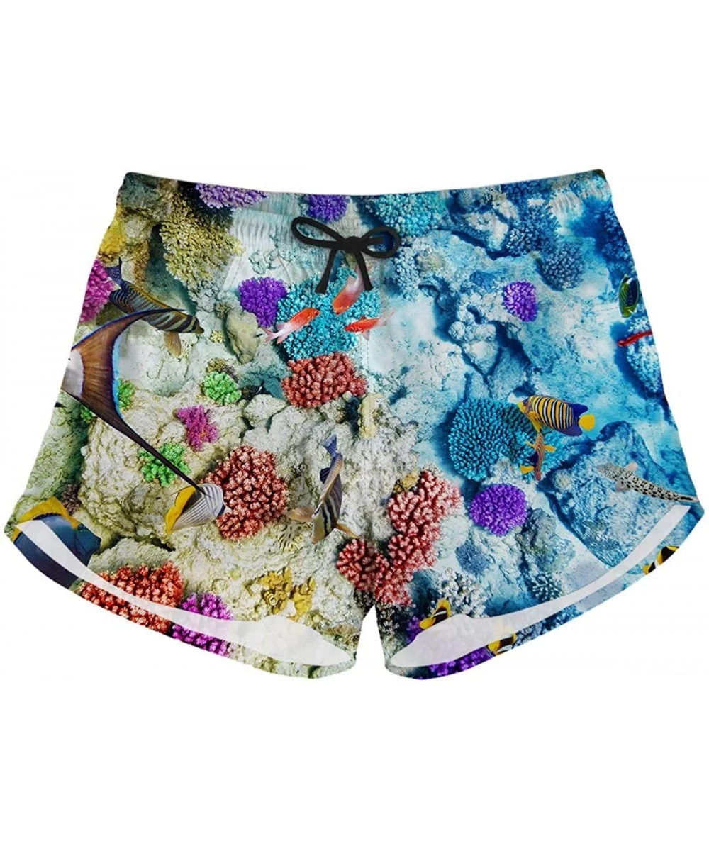 Board Shorts Women's Tie Sea Animals Dolphin Print Summer Beach Elastic Shorts - A7 - C818QSYRTKK