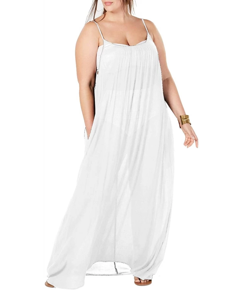 Cover-Ups Womens Plus Size Maxi Cover Ups Beach Dresses Spaghetti Strap Backless Coverups Swimwear - White - CN18QYSYZIE