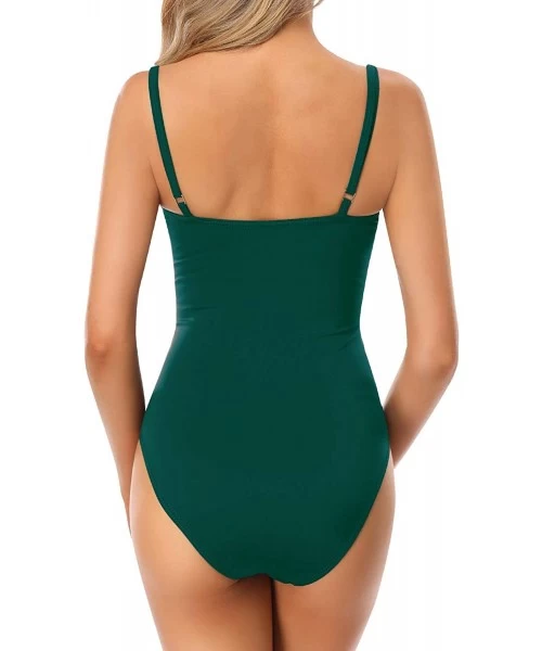 One-Pieces Retro Swimsuit Women's Ruched Vintage Swimwear Tummy Control Swimsuit Push Up One Piece Bathing Suit - Teal - CT18...