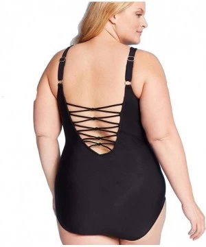 One-Pieces Women's Plus Size Lace-Up One Piece Swimsuit (Black) - CN19D3CG0CZ