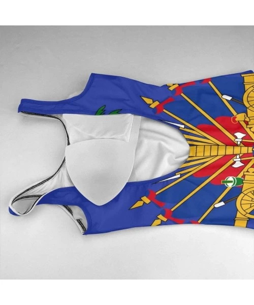 One-Pieces Coat of Arms of Haiti Ladie's One Piece Beach Swimwear Padded Backless Elastic Bathing Suit - Swimwear - CQ196O44UQD