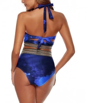 Sets Womens Retro Halter Two Piece Bikini Set High Waist Swimsuit Bathing Suit - Blue Sky - CO193Y5URMS