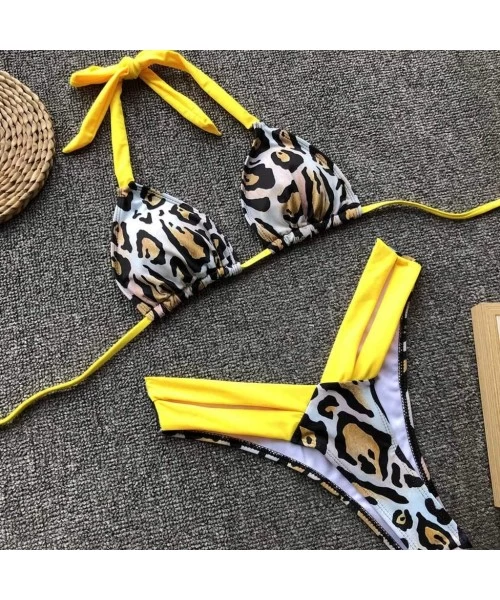 Sets Sexy Seductive Women's Bikini Suit Bandages Tie-Up Bra Bra Bikini Thong Swimsuit Monokini Swimwear - Yellow - CL18NUZSWZT