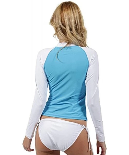 Rash Guards Ladies Rash Guard Long Sleeve Surf Shirt Swimwear - Turquoise/White - CB11YE3S8V9