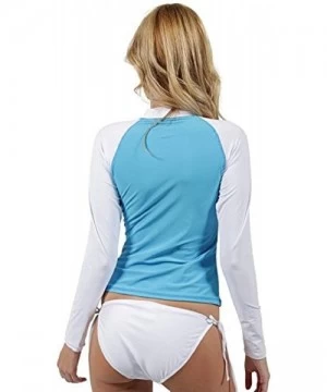 Rash Guards Ladies Rash Guard Long Sleeve Surf Shirt Swimwear - Turquoise/White - CB11YE3S8V9