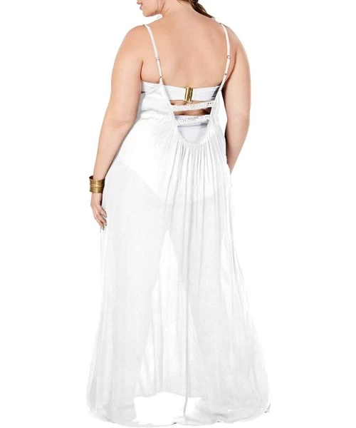 Cover-Ups Womens Plus Size Maxi Cover Ups Beach Dresses Spaghetti Strap Backless Coverups Swimwear - White - CN18QYSYZIE