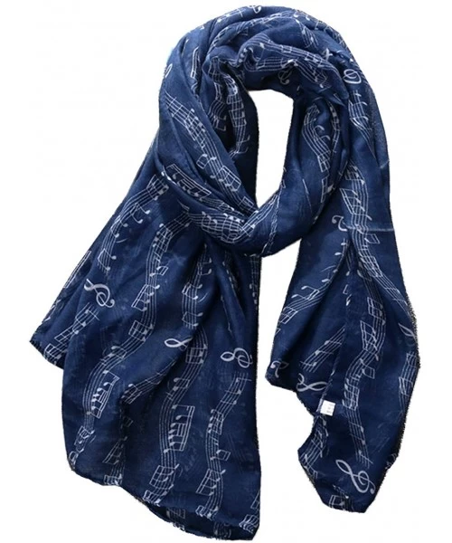 Cover-Ups Women Spring Summer Musical Notes Print Lightweight Cotton Scarf Wrap Beach Shawl Cover-Up - Navy Blue - C918TYDX5M6