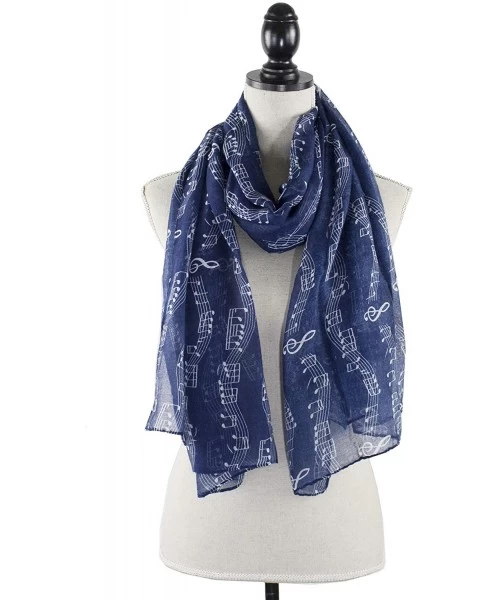 Cover-Ups Women Spring Summer Musical Notes Print Lightweight Cotton Scarf Wrap Beach Shawl Cover-Up - Navy Blue - C918TYDX5M6