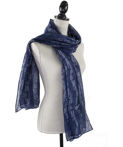 Cover-Ups Women Spring Summer Musical Notes Print Lightweight Cotton Scarf Wrap Beach Shawl Cover-Up - Navy Blue - C918TYDX5M6