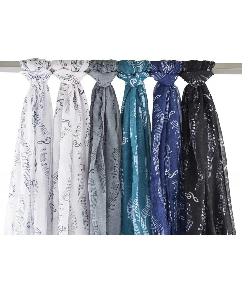 Cover-Ups Women Spring Summer Musical Notes Print Lightweight Cotton Scarf Wrap Beach Shawl Cover-Up - Navy Blue - C918TYDX5M6