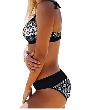 Sets Women's Halter Push Up Two Piece Bikini Swimsuits Bathing Suits Swimwear with High Waist Bottom - Black - C4190EC5HII