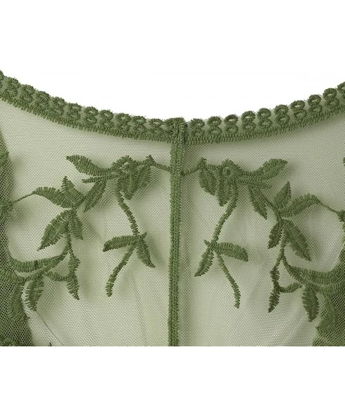 Cover-Ups Women's Lace Cardigan Floral Open Stitch Crochet Vest Beach Wear Cover Up Kimono with Half Sleeves - Army Green - C...