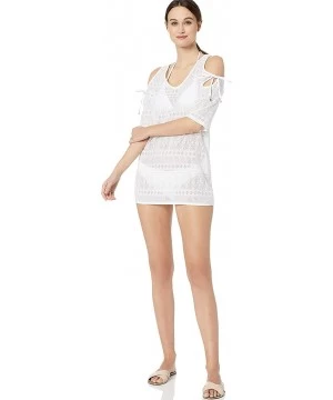 Cover-Ups Women's Crochet Off The Shoulder Tunic Cover Up - In First Lace Solid White - C018K2SMZ5L