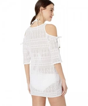 Cover-Ups Women's Crochet Off The Shoulder Tunic Cover Up - In First Lace Solid White - C018K2SMZ5L