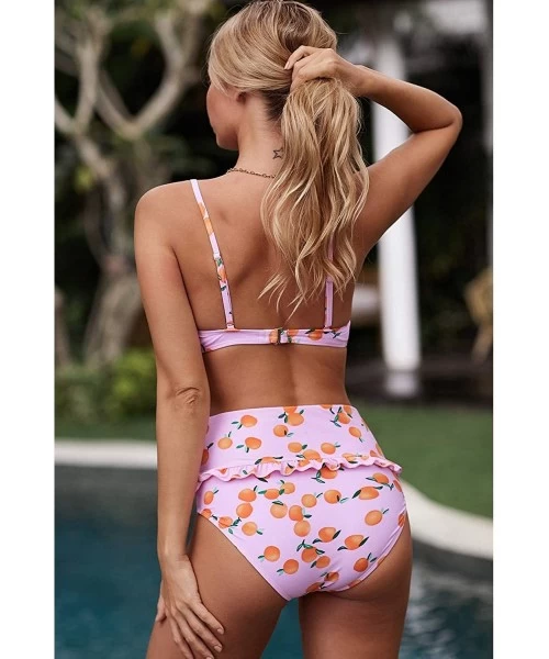 Sets Women's Summer Color Two Piece Bikini Set - Pink - CV1964CY4E3