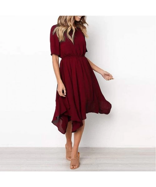 Cover-Ups Summer Casual Dresses for Women Irregular Short Sleeve Knee Length Dress Plain Tunic Dress Evening Party Dress - A-...