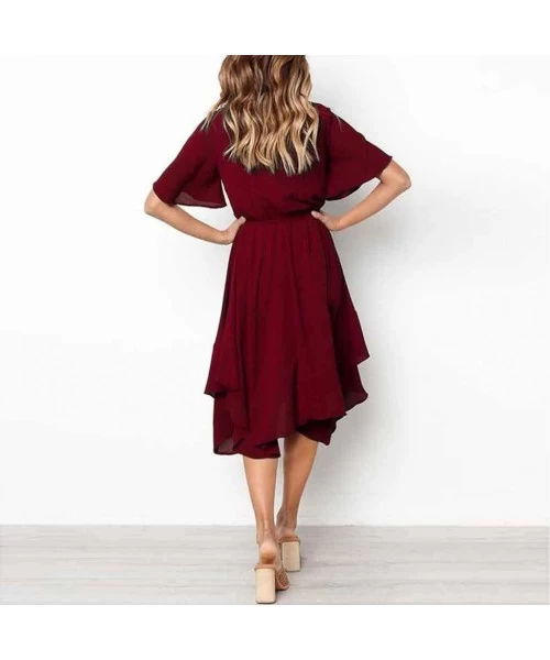 Cover-Ups Summer Casual Dresses for Women Irregular Short Sleeve Knee Length Dress Plain Tunic Dress Evening Party Dress - A-...