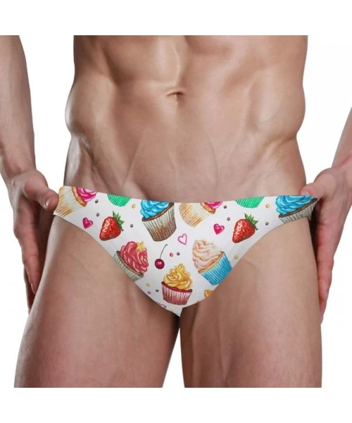 Briefs Watercolor Cupcake Strawberry Mens Swim Trunks Sport Swim Brief Thong Bikini Swimsuit - As Pattern - CS18WTH3R5I