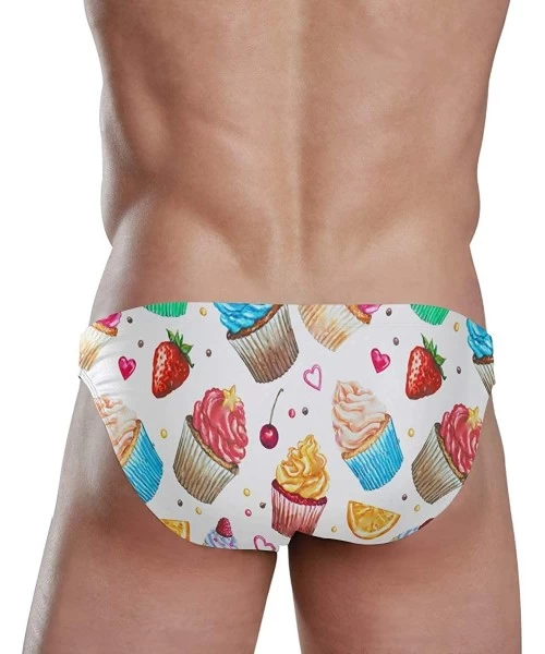 Briefs Watercolor Cupcake Strawberry Mens Swim Trunks Sport Swim Brief Thong Bikini Swimsuit - As Pattern - CS18WTH3R5I