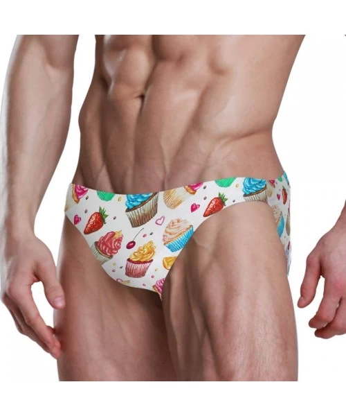 Briefs Watercolor Cupcake Strawberry Mens Swim Trunks Sport Swim Brief Thong Bikini Swimsuit - As Pattern - CS18WTH3R5I