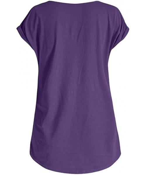 Board Shorts Leisure Solid Color Zipper Sewn Cup Sleeve O-Neck T-Shirt - Purple - CX18S645YML