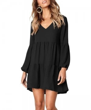 Cover-Ups Women Summer Tunic Dress V Neck Casual Loose Flowy Swing Shift Dresses - A Black - CP18H636U4C