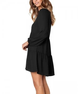 Cover-Ups Women Summer Tunic Dress V Neck Casual Loose Flowy Swing Shift Dresses - A Black - CP18H636U4C