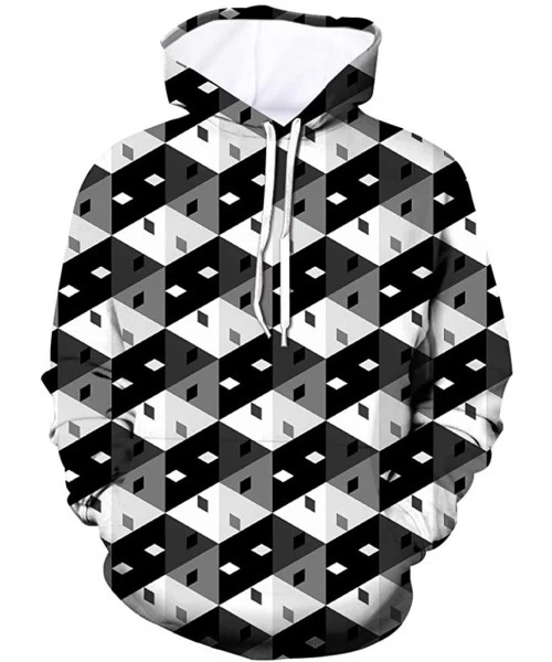 Rash Guards Men's Patterns Print 3D Digital Geometric Printed Sweaters Fashion Hoodies Sweatshirts Pullover - Black F - CP192...